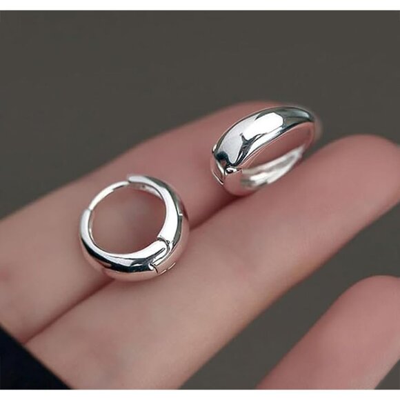 3 Pairs Silver Hoop Earrings Set for Women Chunky Trendy Huggie Dainty Jewelry - Picture 4 of 7